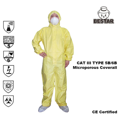 Cat III Tip 5B / 6B Tek Kullanımlık Tıbbi Tulumlar Hastane İçin Kimyasal Koruyucu Takım
