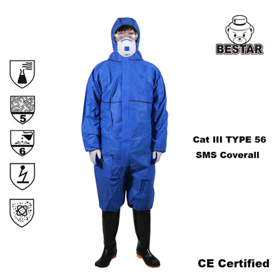 Antistatik Mavi Tek Kullanımlık İzolasyon Elbisesi Tek Kullanımlık Boya Takımları Cat III Tip 56